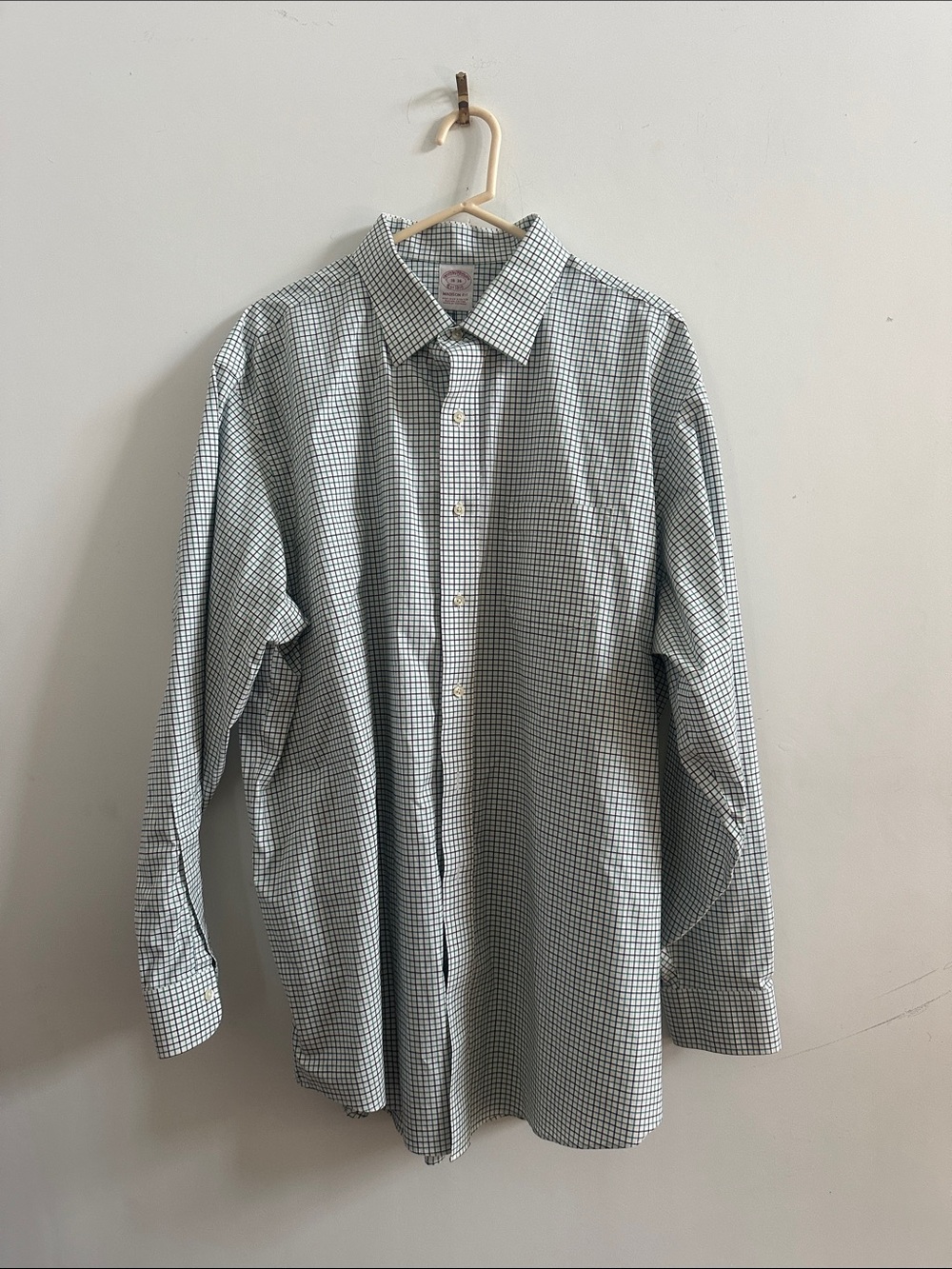 Brooks Brothers Green and White Check Dress Shirt Madison Fit